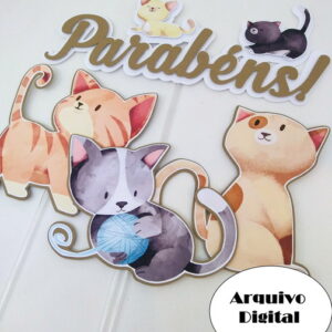 Arquivo Silhouette Topo de Bolo Gatos Gatinhos