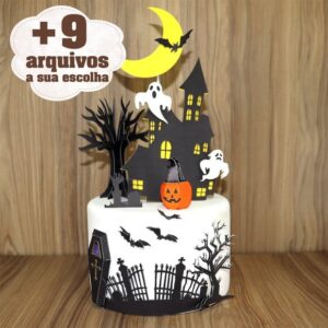 536- Arquivo Silhouette Topo De Bolo Halloween + 9 Arquivos