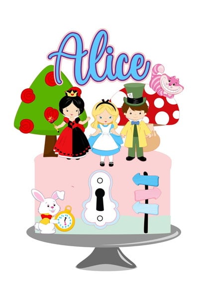 Arquivo topo de bolo Alice no país das maravilhas