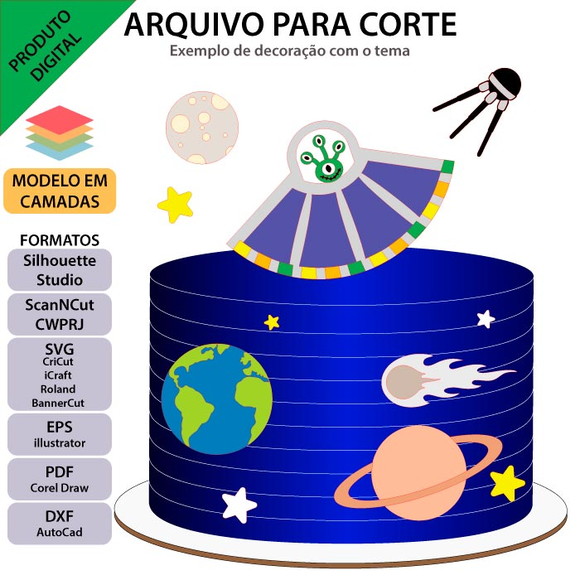 ARQUIVO Topo de bolo Alien Na Nave +1 arquivo da loja - Imagem 2