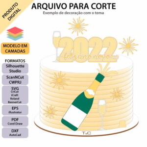 ARQUIVO Topo de bolo Ano Novo Champanhe +1 arquivo da loja