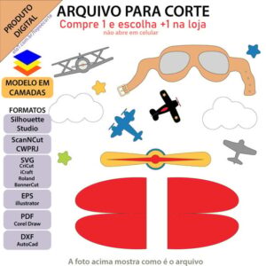 Arquivo Topo de Bolo Avião Hélice e Asas +1 Arquivo da Loja