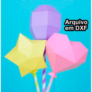 Arquivo Topo de Bolo Balão Low Poly (dxf) + 4 Arquivos