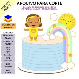 Arquivo Topo De Bolo Bebê Arco-íris +1 Arquivo Da Loja