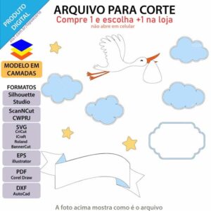 Arquivo Topo de Bolo Cegonha Nuvens +1 Arquivo da Loja