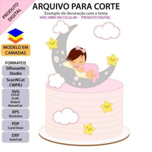 ARQUIVO Topo de bolo Chá De Bebê Menina Na Lua +1 arquivo