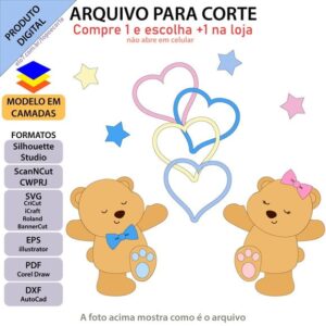 Arquivo Topo de Bolo Chá Revelação Ursinho Abraço +1 Arquivo