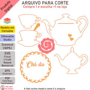 ARQUIVO Topo de bolo Chaleira Chá +1 arquivo da loja