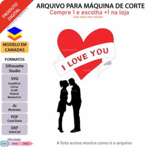 Arquivo Topo de Bolo Coração com Faixa +1 Arquivo da Loja