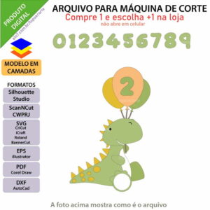 Arquivo Topo de Bolo Dino Baby Balão +1 Arquivo da Loja