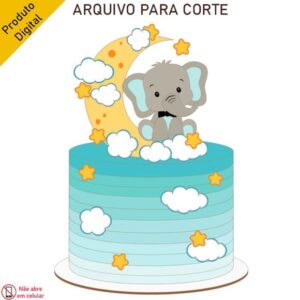 ARQUIVO Topo de bolo Elefantinho Na Lua +1 arquivo da loja