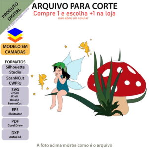Arquivo Topo de Bolo Fadinha Sentada Cogumelo +1 Arquivo