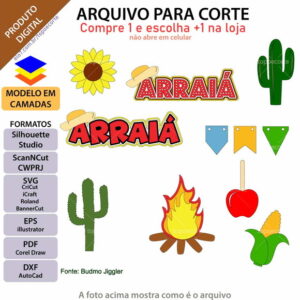 Arquivo Topo de Bolo Festa Junina Cactos +1 Arquivo da Loja
