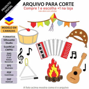 Arquivo Topo de Bolo Festa Junina Instrumentos +1 Arquivo da