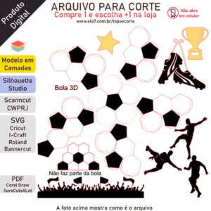 ARQUIVO Topo de bolo Futebol com bola 3D +1 tema