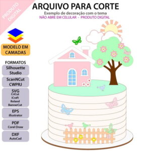 ARQUIVO Topo de bolo Jardim Casinha +1 arquivo da loja