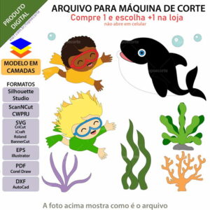 Arquivo Topo de Bolo Mergulhador Baleia +1 Arquivo da Loja