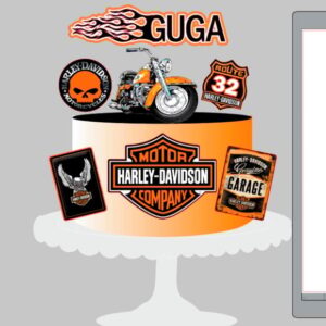 Arquivo Topo de Bolo Moto Harley - Davidson e Kit + Brinde