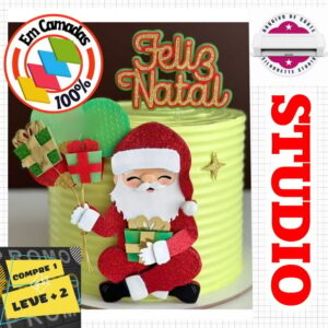 Arquivo Topo de Bolo Natal Papai Noel Sentado com Balões