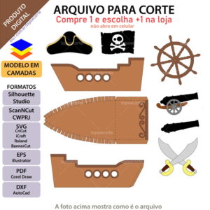 Arquivo Topo de Bolo Navio Pirata 3d +1 Arquivo da Loja