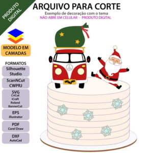 Arquivo Topo de Bolo Papai Noel Kombi +1 Arquivo da Loja