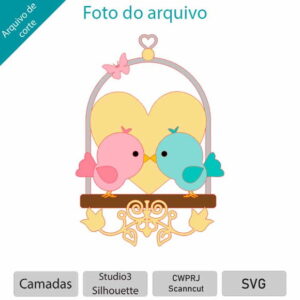 ARQUIVO Topo de bolo Passarinhos no poleiro casal +1 tema
