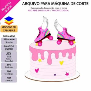 ARQUIVO Topo de bolo Patins Com Asas +1 tema