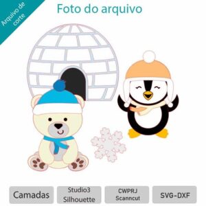ARQUIVO Topo de bolo Pinguim com ursinho polar +1 TEMA
