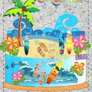537 - Arquivo Topo de Bolo Praia Surf Aloha Camadas Studio