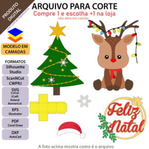 Arquivo Topo de Bolo Rena de Natal em Camadas +1 Tema
