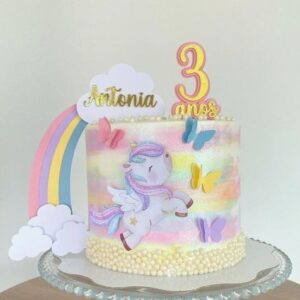 Arquivo Topo de Bolo Unicornio Aquarelado