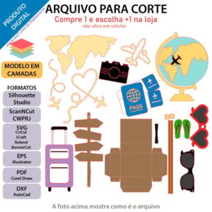Arquivo Topo de bolo - Viagem mala 3D - SVG, Studio, Canva