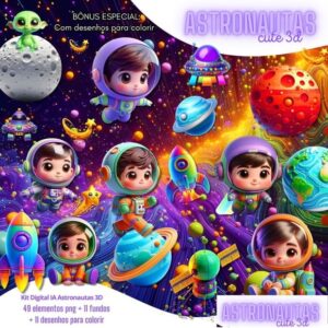 Astronauta Cute 3d-kit Digital Elementos em Png 06114