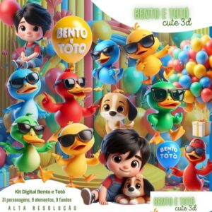Bento e Totó Cute 3d-kit Digital Elementos em Png 06114