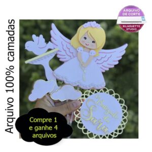 G581 - Arquivo topo Batizado Anjinha em camadas