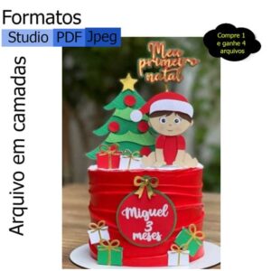 G873 - Arquivo de Corte Topo de Bolo Meu Primeiro Natal