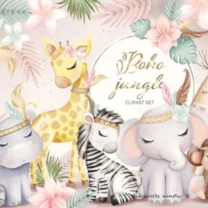 Kit Digital Animais Safari Boho Aquarelado