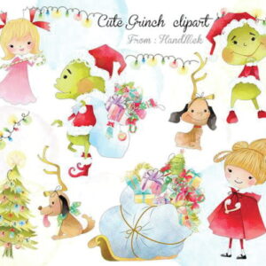 Kit digital aquarelado Natal - Grinch fofo