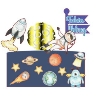 TOPO DE BOLO EM STUDIO + Kit Digital Astronauta Aquarelado