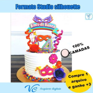 M159- Arquivo de corte Topo de Bolo Carnaval Mascaras 09