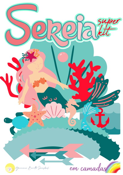 Sereia Arquivo De Corte Com + 12 Elementos Em Camadas