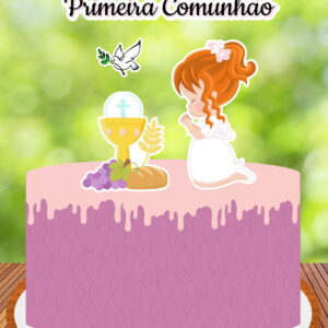 Topo de Bolo 1° Comunhão Menina 03 Arquivo Corte Studio/PDF