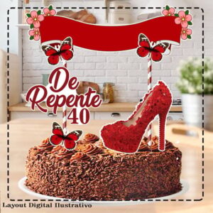 TOPO DE BOLO 40 ANOS VERMELHO - ARQUIVO DIGITAL