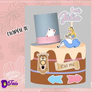 Topo de Bolo Alice Chapéu 3D - Arquivo de Corte Studio e PDF