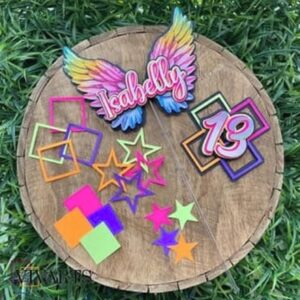 Topo de Bolo Asas Neon + 4 ARQUIVOS A SUA ESCOLHA