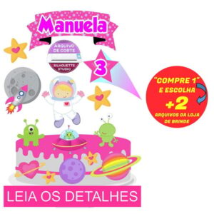 Topo de Bolo Astronauta Menina (Máquina Silhouette)