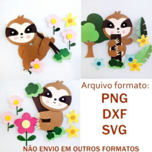 Topo de Bolo Bicho Preguiça 04 Arquivo de Corte Studio