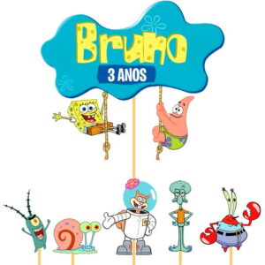Topo de Bolo Bob-esponja com Nome e Idade - Arquivo Digital