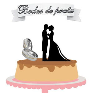 Topo de Bolo Bodas de Prata + 4 Arquivos a Sua Escolha