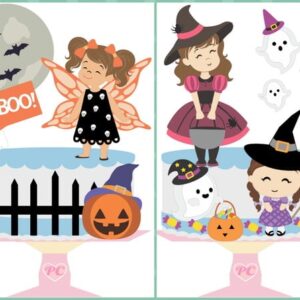 Topo de Bolo Camadas Meninas Halloween 2 Arquivos